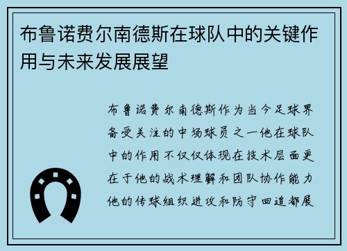 布鲁诺费尔南德斯在球队中的关键作用与未来发展展望